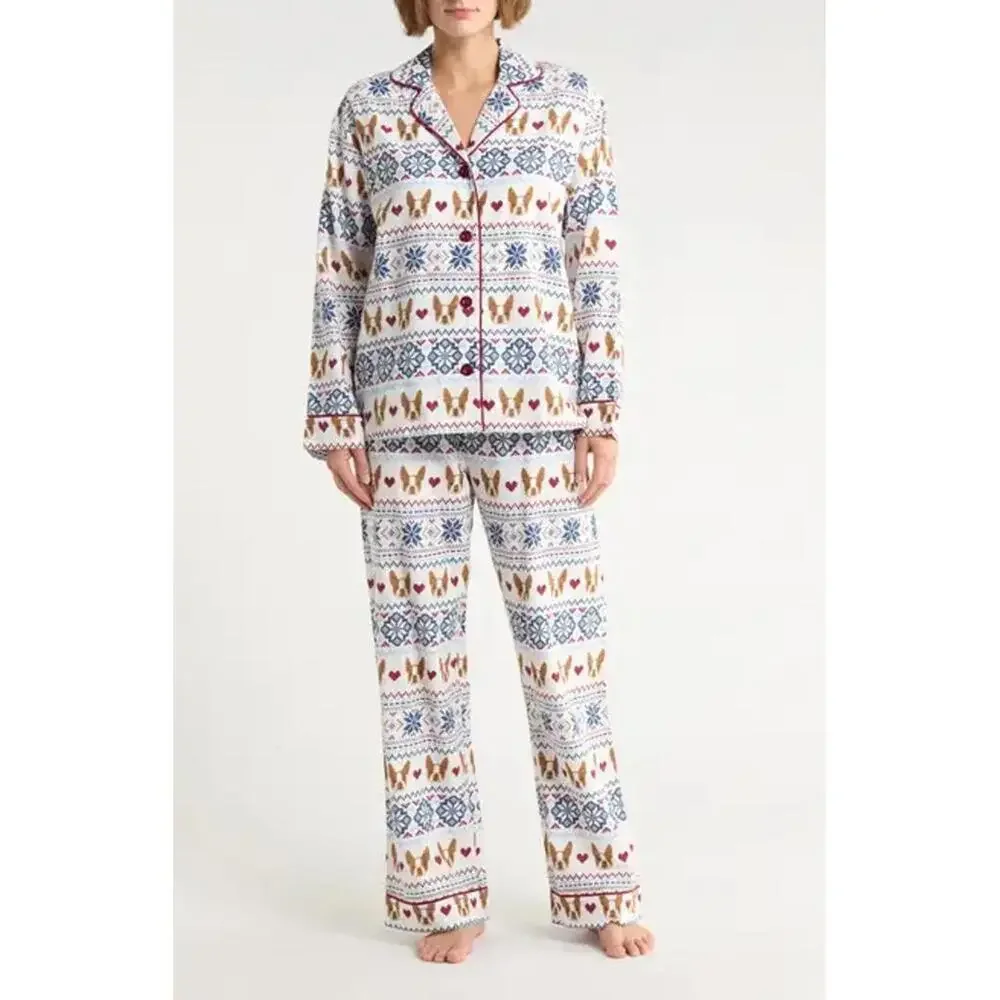NWT! PJ Salvage Lightweight Flannel Pajamas French Bulldog Pattern Size Small